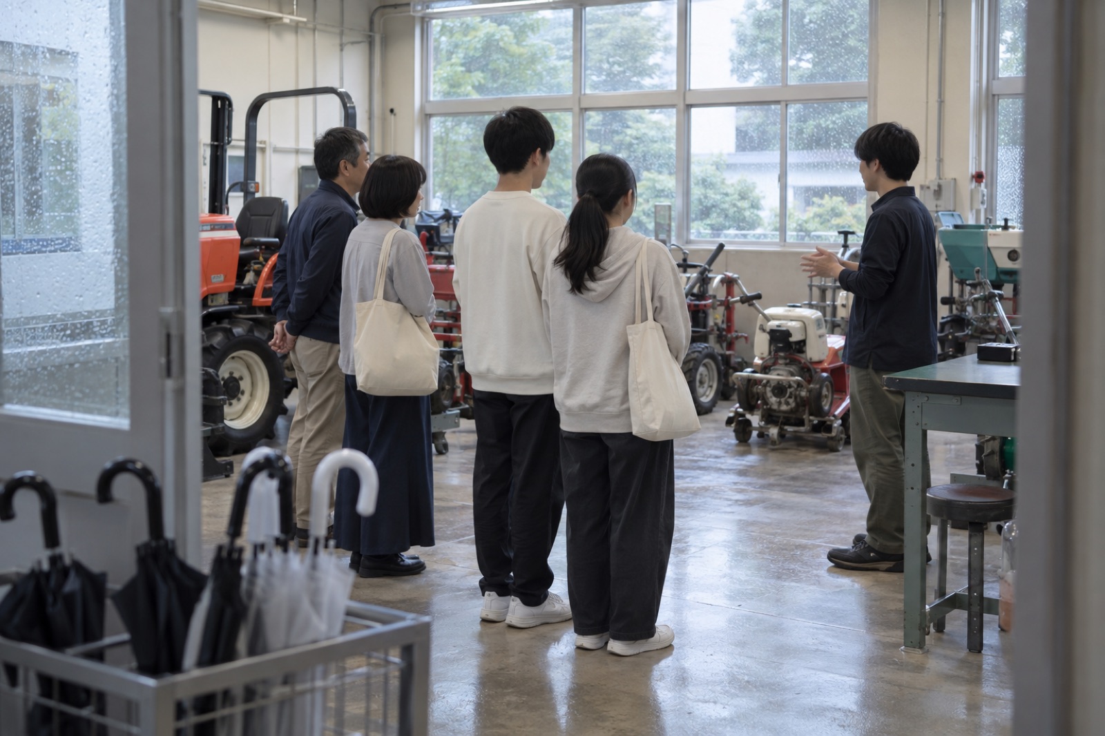 実習室を見学する来場者